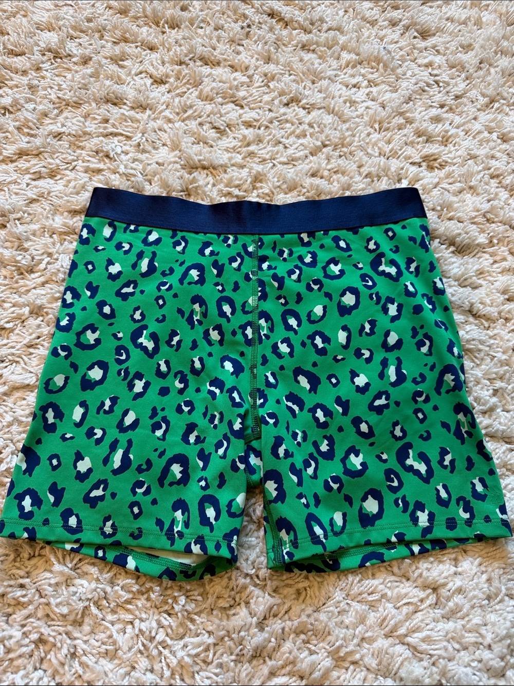 all in motion Green Leopard Print Bike Shorts with Navy Waistband